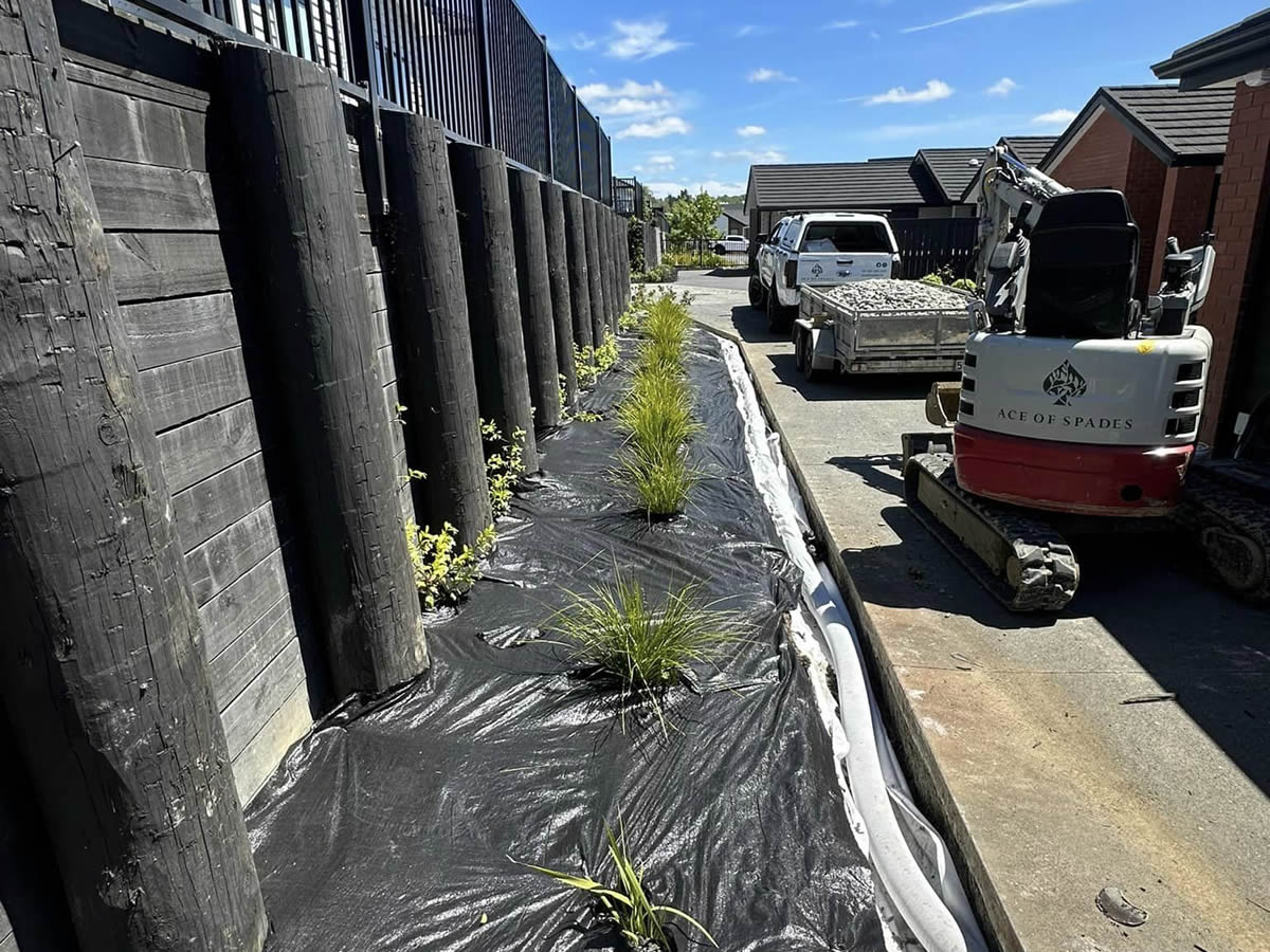 Fence, planting and site work